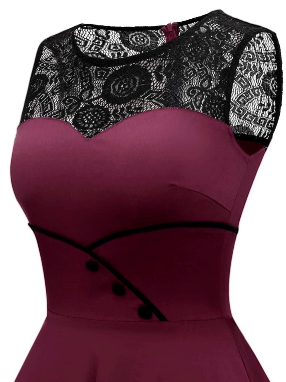 NWOT 50s Rockabilly Floral Lace Swing Dress Burgundy Size XL Never Been Worn - Picture 3 of 6